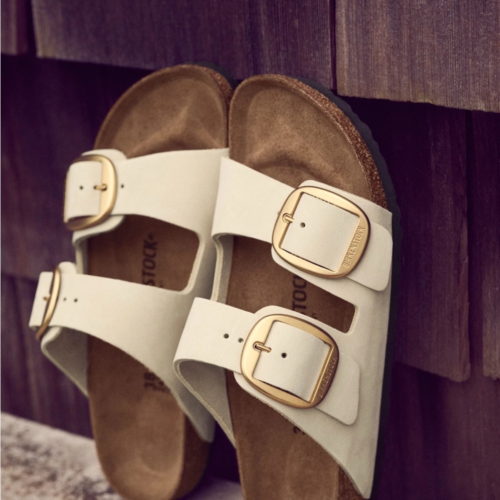 Birkenstock Beige Sandals with Gold Buckles